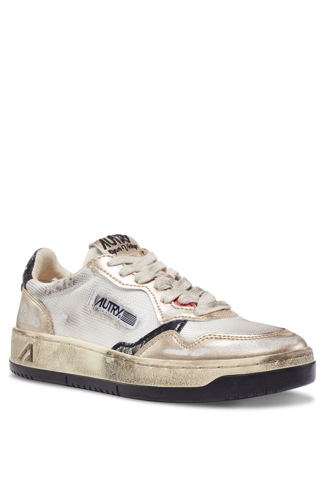 AUTRY - Basket Medalist Super Vintage en filet blanc et cuir doré et noir