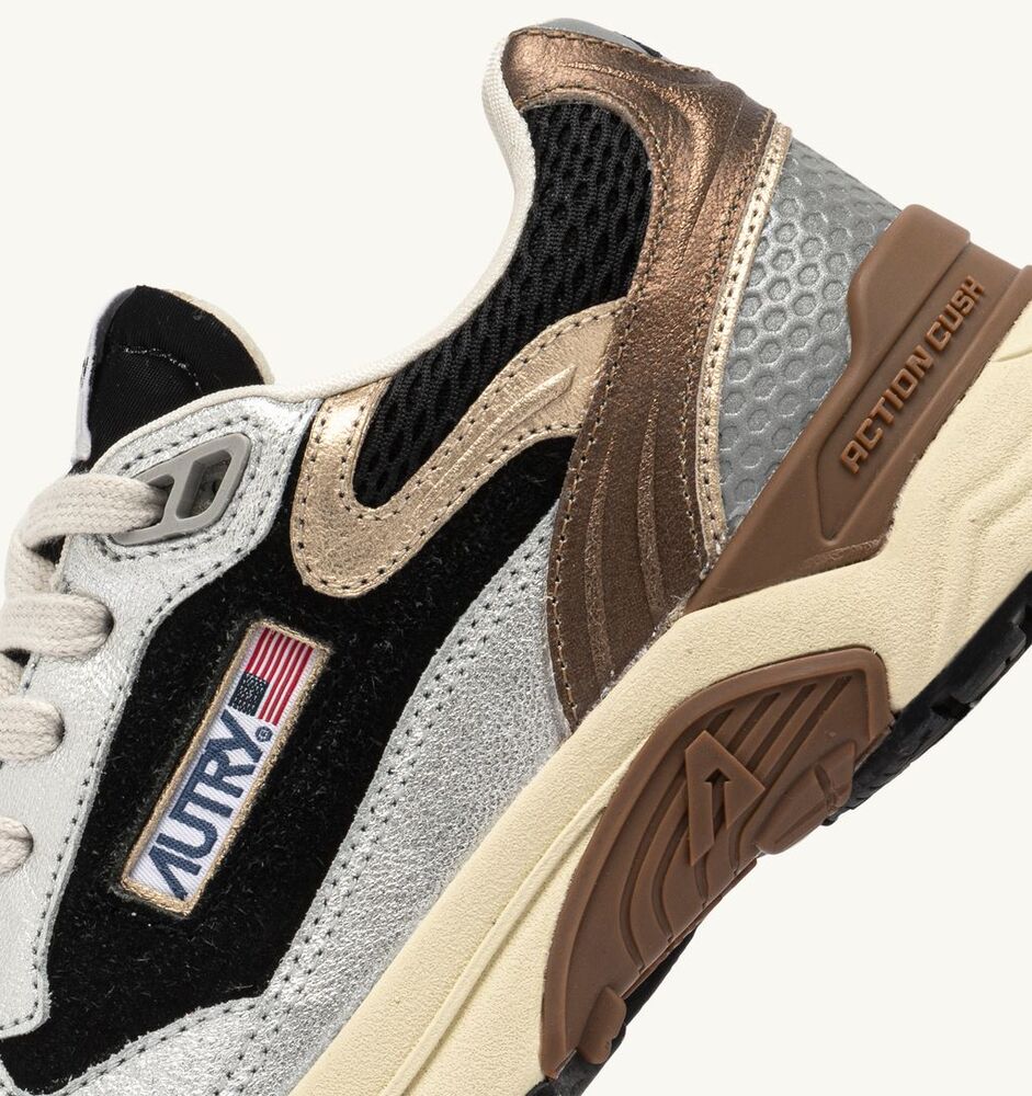 AUTRY - Basket Hyperway Mesh et Cuir laminé Argent et Noir