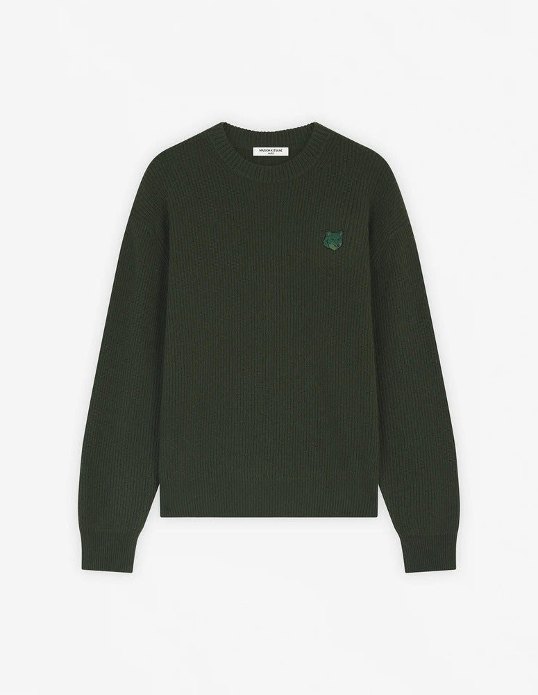 MAISON KITSUNÉ - Pull Bold Fox Head Oatch comfort ribbed jumper Ranger green