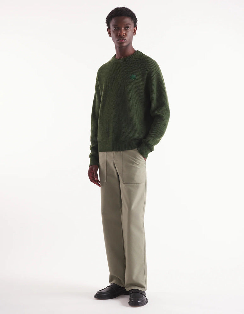 MAISON KITSUNÉ - Pull Bold Fox Head Oatch comfort ribbed jumper Ranger green