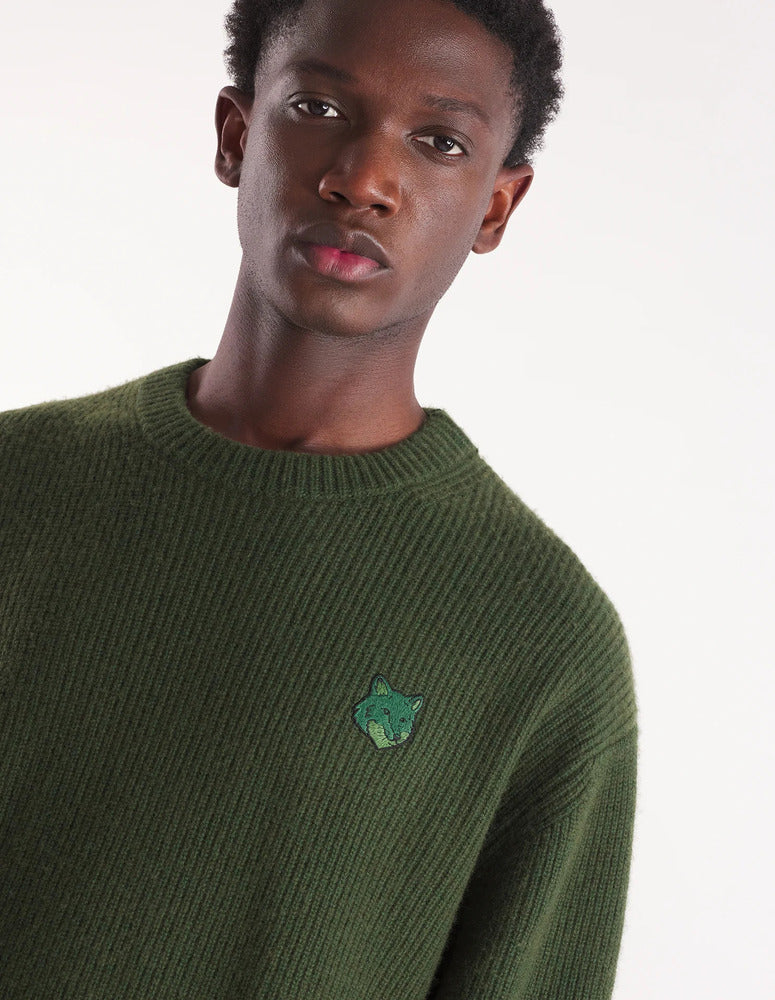 MAISON KITSUNÉ - Pull Bold Fox Head Oatch comfort ribbed jumper Ranger green