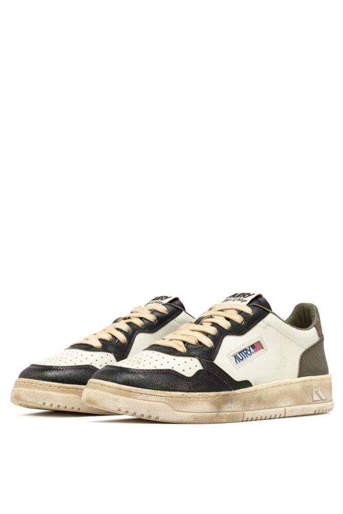 AUTRY - Basket Medalist Super Vintage cuir Blanc covert green et Noir