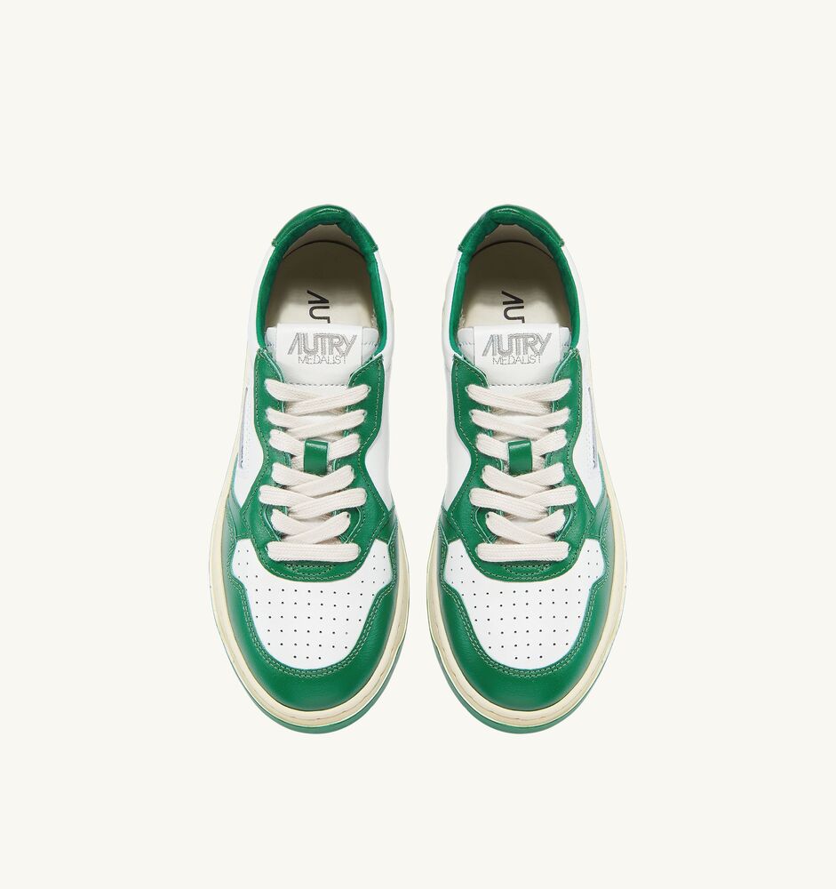 AUTRY - Basket Medalist Bicolor cuir blanc / vert