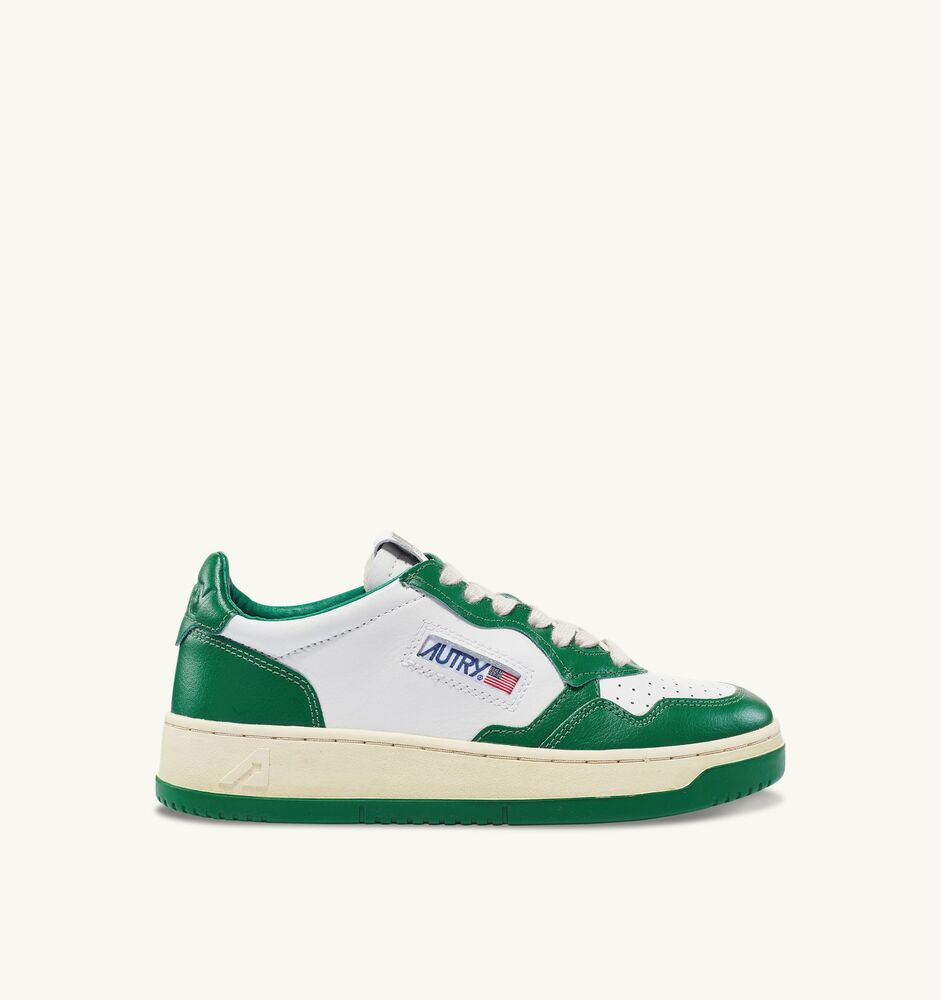 AUTRY - Basket Medalist Bicolor cuir blanc / vert