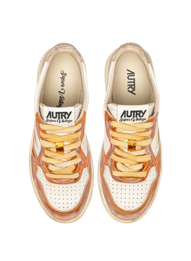 AUTRY - Basket Medalist Super Vintage en cuir Orange/platinium