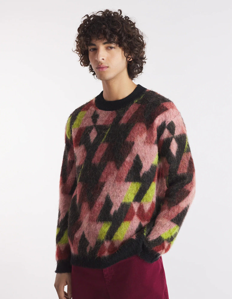 MAISON KITSUNÉ - Pull Graphic mohair jacquard pecan/pasture rose