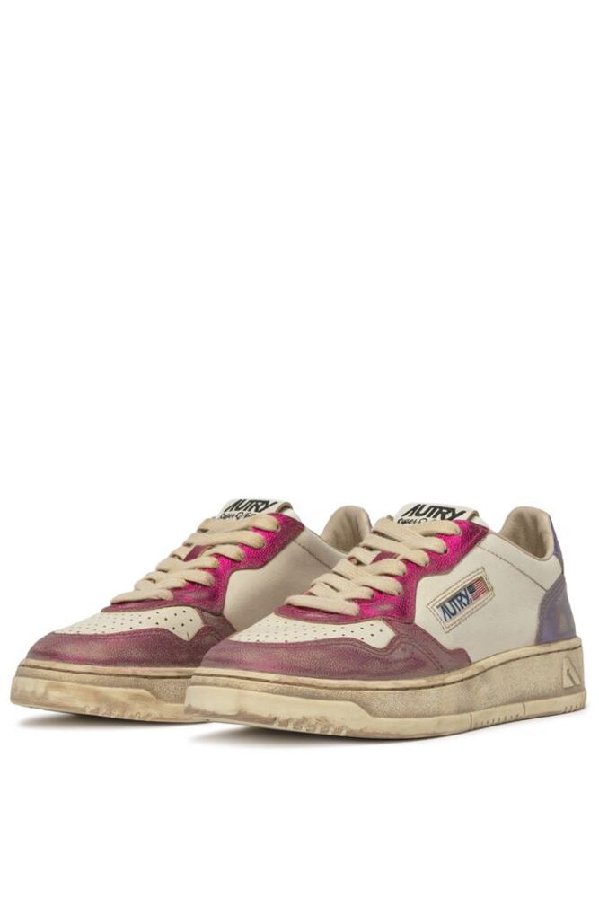 AUTRY - Basket Medalist Super Vintage en cuir blanc / Fuschia et Violet