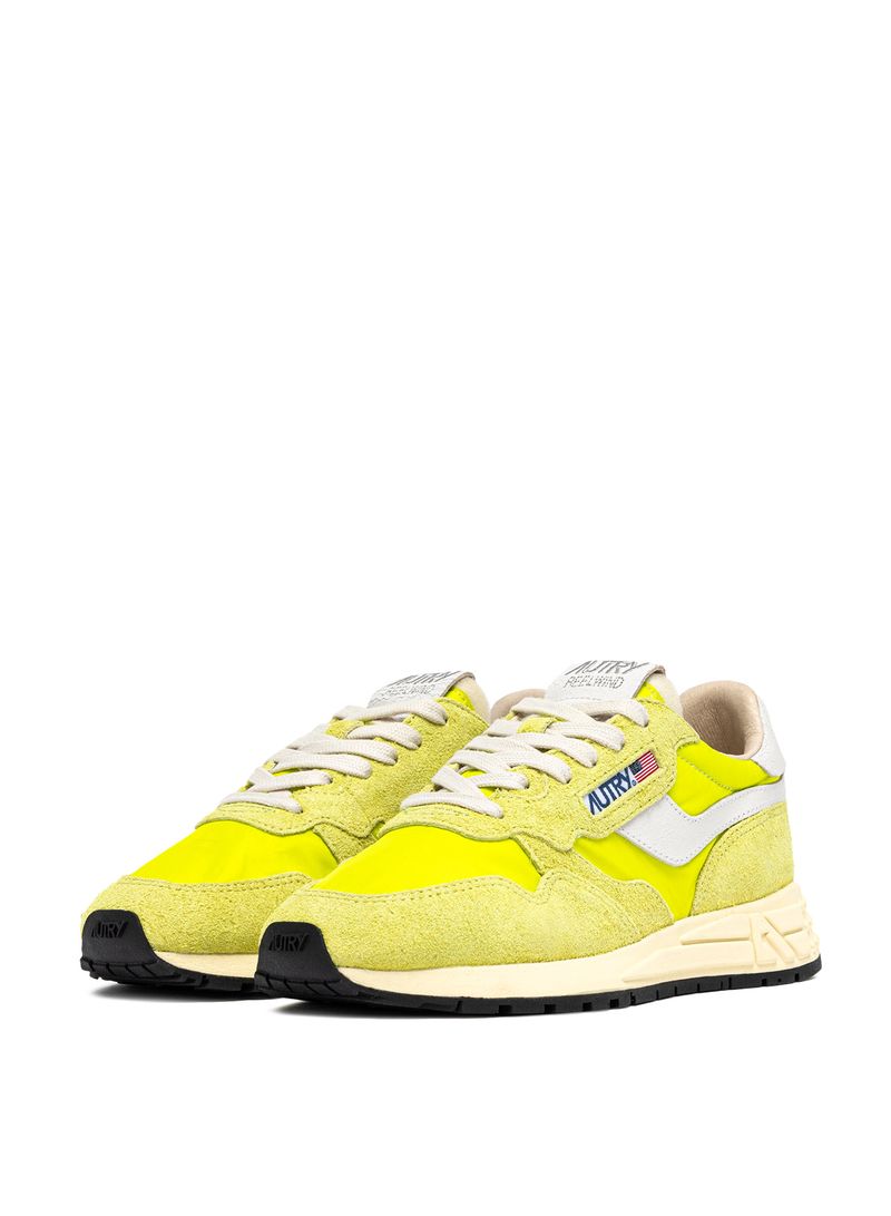 AUTRY - Basket Reelwind en daim et nylon White/ Jaune Fluo