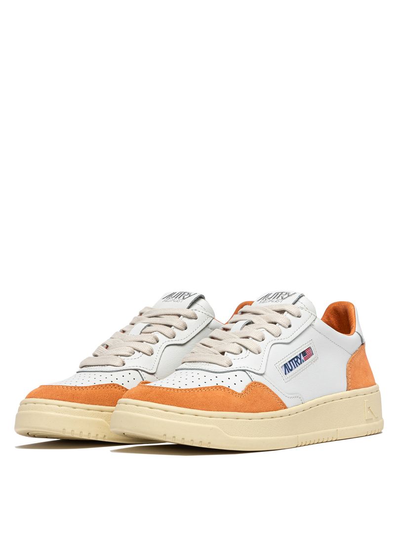 AUTRY - Basket Medalist Low Soft Leather/Suede White/Cano Orange