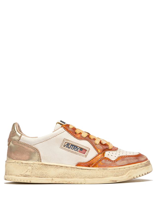 AUTRY - Basket Medalist Super Vintage en cuir Orange/platinium