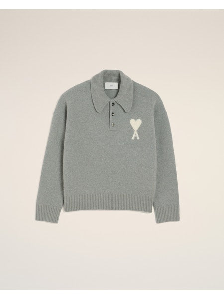 AMI - Polo Ami de coeur Alpaga Gris/Ecru