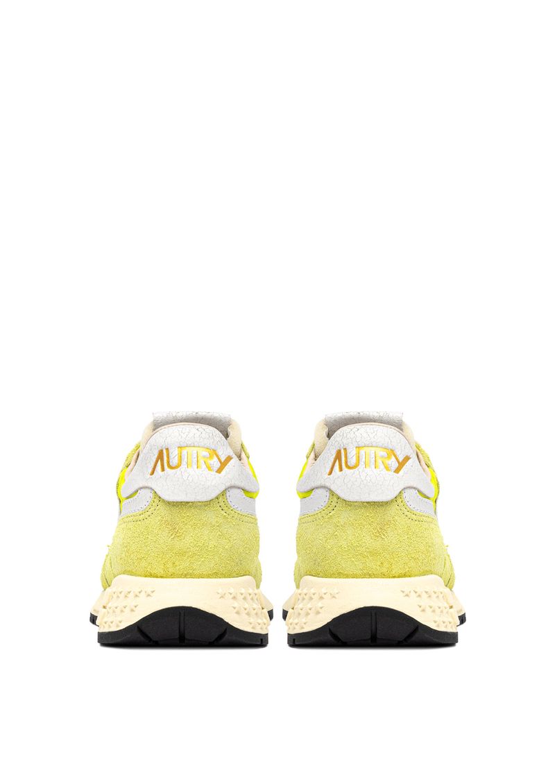 AUTRY - Basket Reelwind en daim et nylon White/ Jaune Fluo