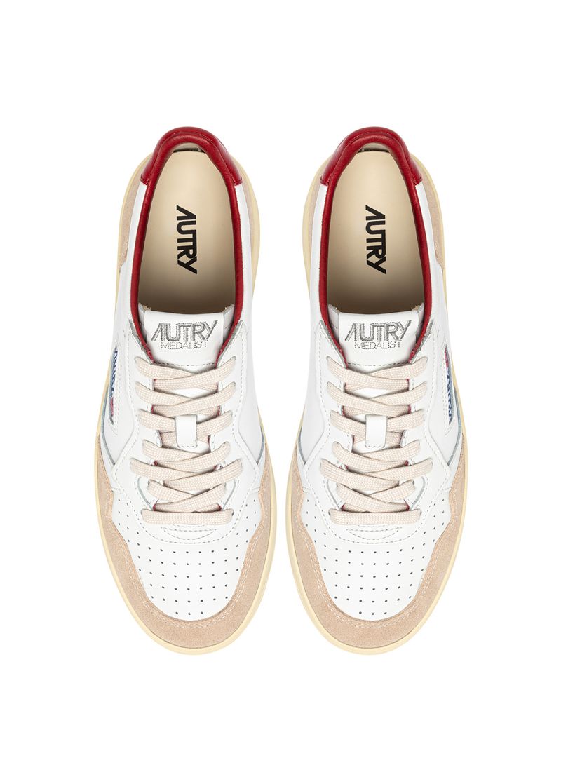 AUTRY - Basket Medalist Low Game Set Match cuir blanc / rouge / daim beige
