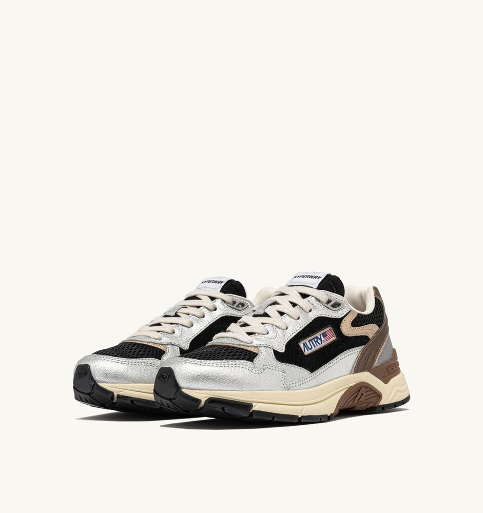 AUTRY - Basket Hyperway Mesh et Cuir laminé Argent et Noir