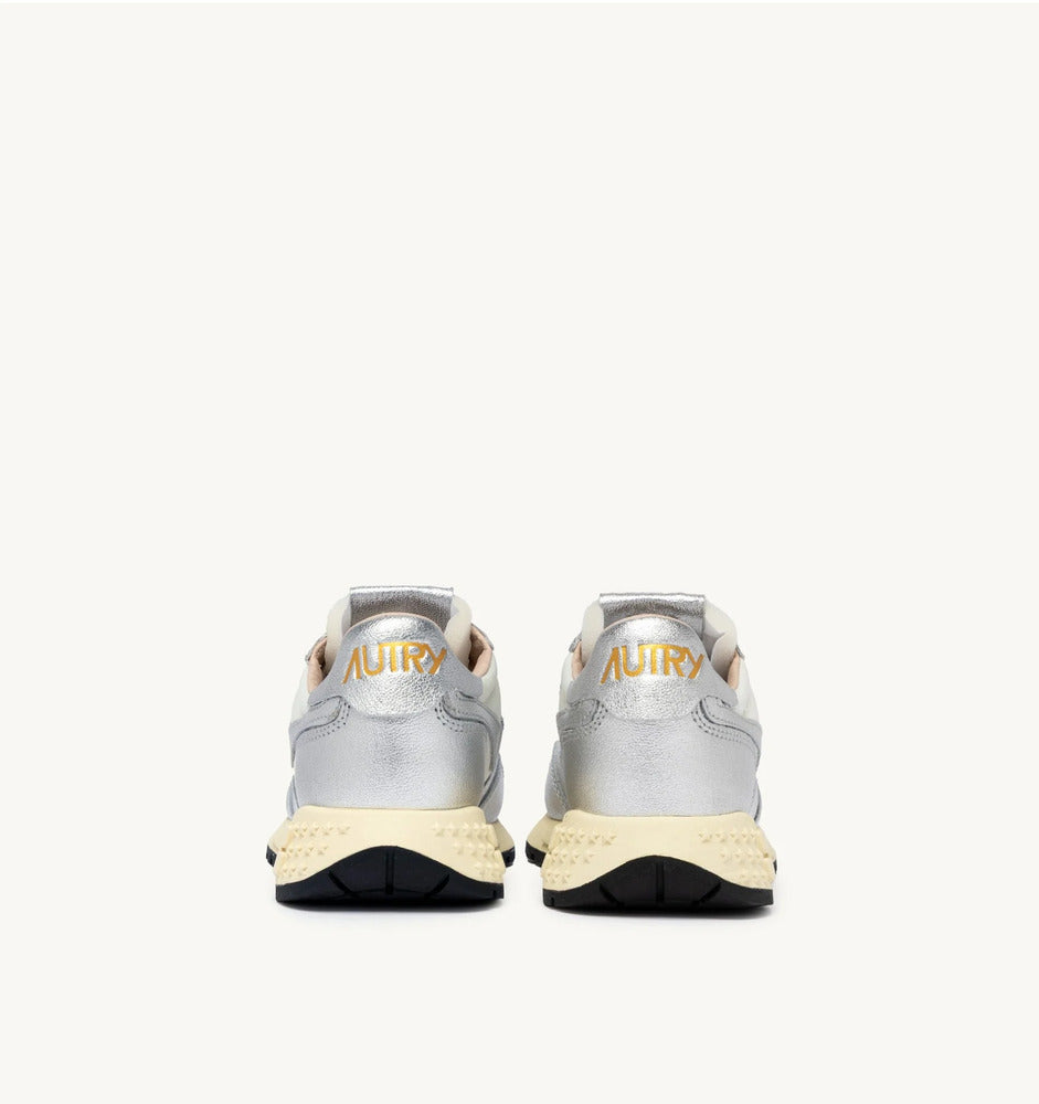 AUTRY - Basket Reelwind en nylon Blanc et Cuir métallique Argent