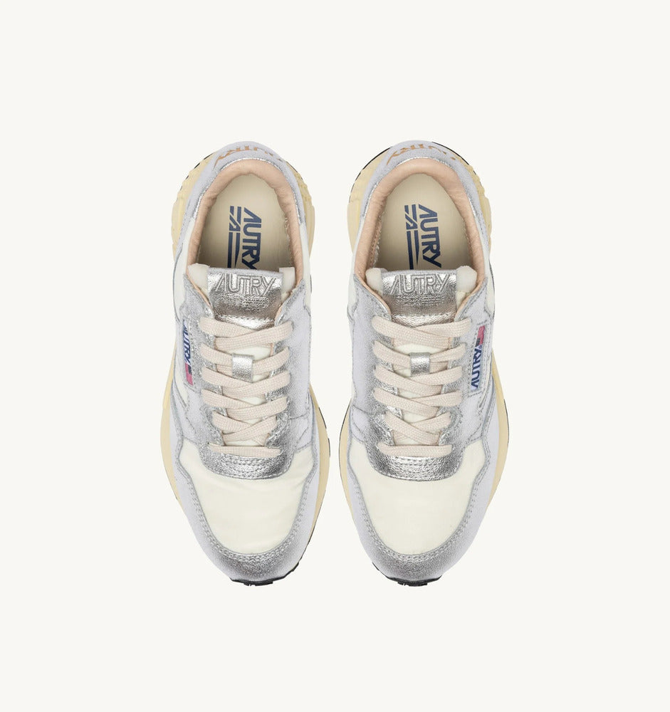 AUTRY - Basket Reelwind en nylon Blanc et Cuir métallique Argent