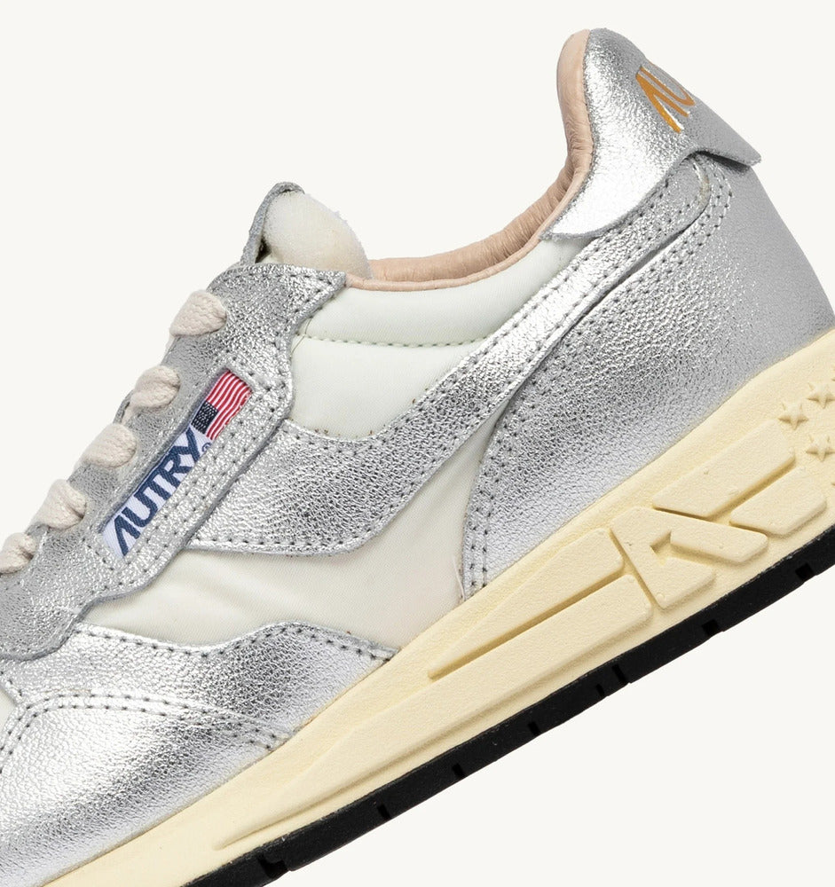 AUTRY - Basket Reelwind en nylon Blanc et Cuir métallique Argent