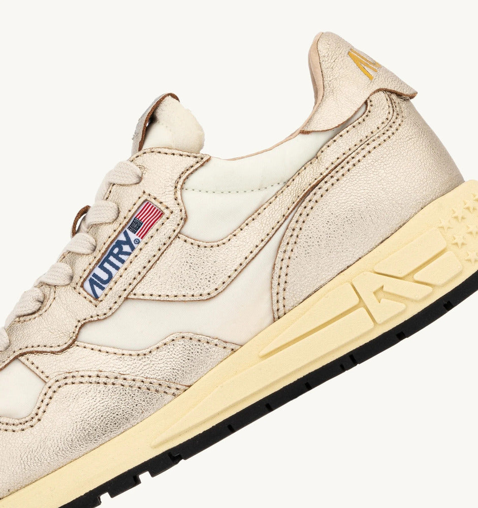 AUTRY - Basket Reelwind en nylon Blanc et Cuir métallique Or