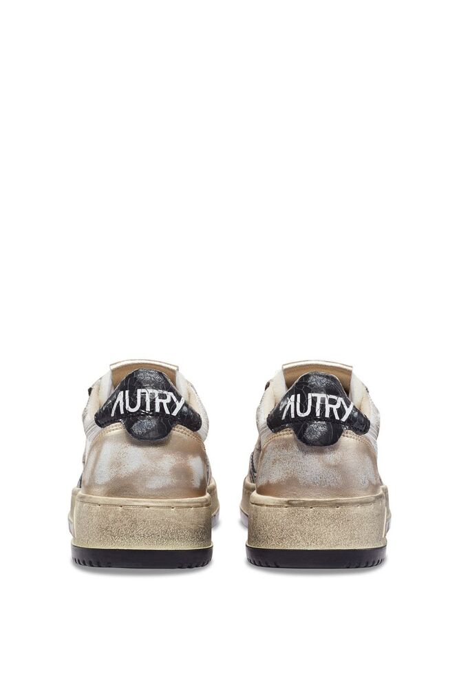 AUTRY - Basket Medalist Super Vintage en filet blanc et cuir doré et noir