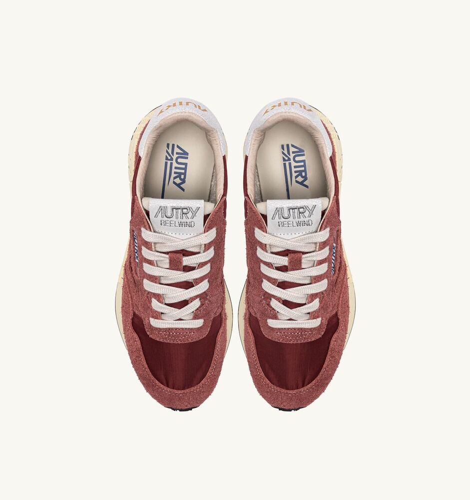 AUTRY - Basket Reelwind en daim et nylon Hot sauce et Blanc