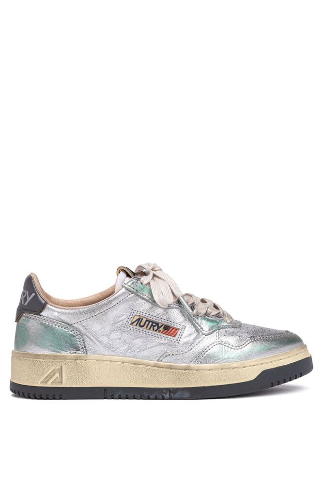 AUTRY - Basket Medalist Super Vintage en cuir Metalique Argent