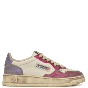 AUTRY - Basket Medalist Super Vintage en cuir blanc / Fuschia et Violet