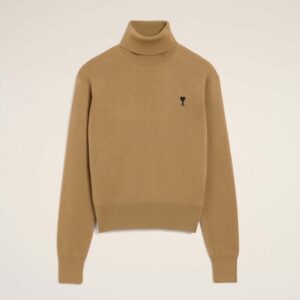AMI - Pull Col Roulé Ami de Coeur Camel