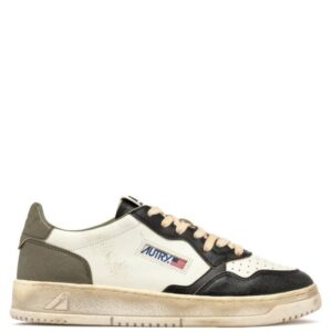 AUTRY - Basket Medalist Super Vintage cuir Blanc covert green et Noir