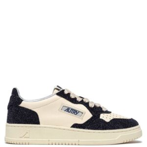 AUTRY - Basket Medalist Bicolor cuir et paillettes Ecru/blue