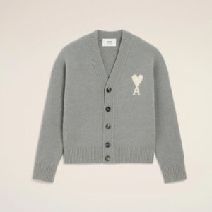 AMI - Cardigan Ami de Coeur Alpaga Gris/Ecru