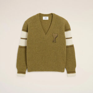 AMI - Pull College col V en laine Vert Lichen