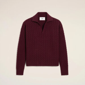 AMI - Pull en laine Torsadée Cerise