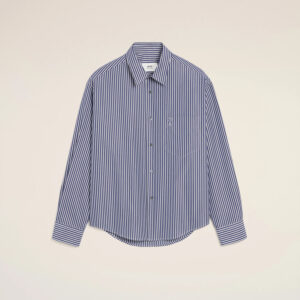 AMI - Chemise Boxy embossé Ami de coeur rayée Bleu roi / Blanc / Noir