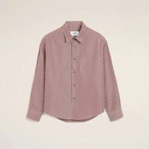AMI - Chemise Boxy embossé Ami de coeur rayée Cerise / Blanc / Noir