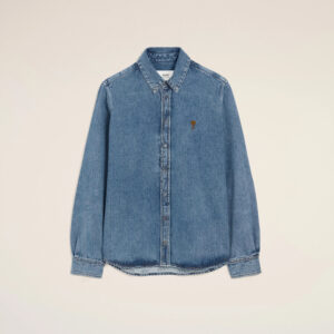 AMI - Chemise Ami de coeur en Denim Bleu usé