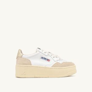 AUTRY - Basket Medalist Platform en daim et cuir blanc et platine