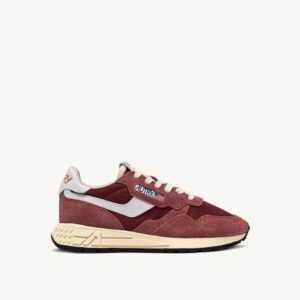 AUTRY - Basket Reelwind en daim et nylon Hot sauce et Blanc
