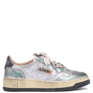 AUTRY - Basket Medalist Super Vintage en cuir Metalique Argent