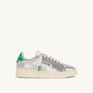 AUTRY - Basket Dallas Sparkling en paillettes Argent et Vert