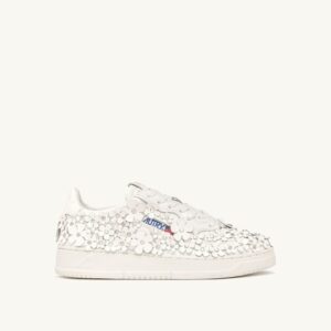 AUTRY - Basket Medalist Blooming en Cuir Verni Blanc